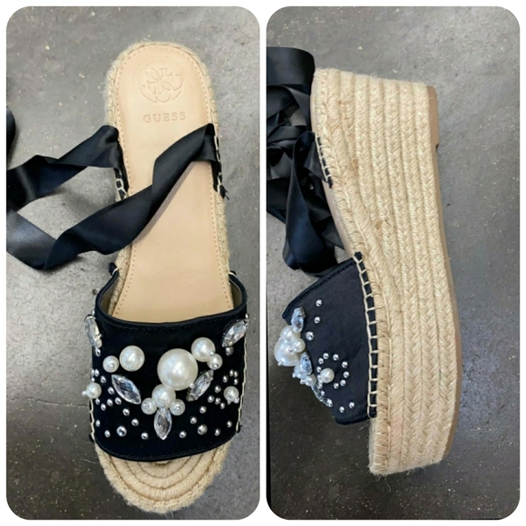 Guess Satin Razzle Embellished Lace Up Espandrille - Picture 2 of 7